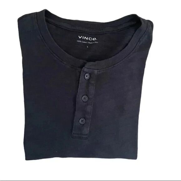 Vince Black Long Sleeves Crewneck Cotton Minimalist Essential Unisex Shirt L - Picture 8 of 9